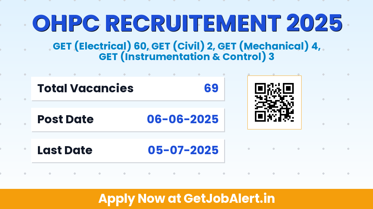 OHPC GET (Graduate Engineer Trainee) Recruitment 2025 - Apply Offline for 69 Posts