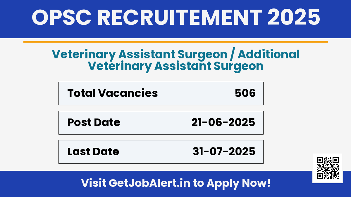 OPSC Veterinary Assistant Surgeon Recruitment 2025 - Apply Online for 506 Posts