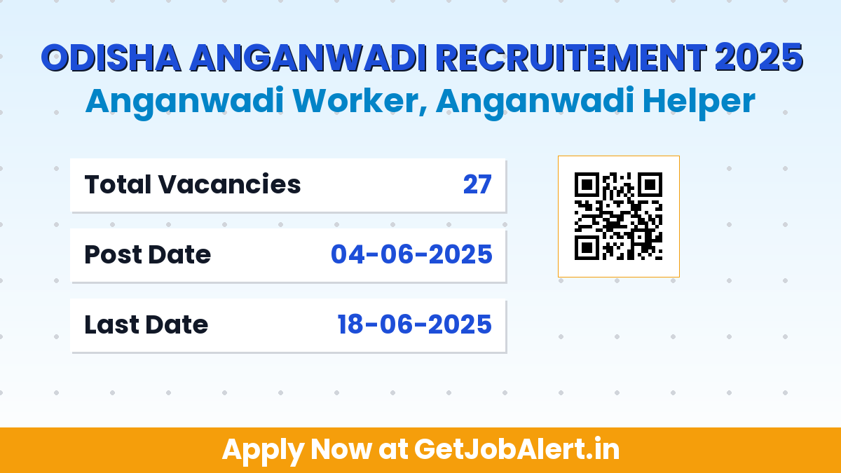 Odisha Anganwadi Worker and Helper Recruitment 2025 - Apply Online for 27 Posts Before June 18