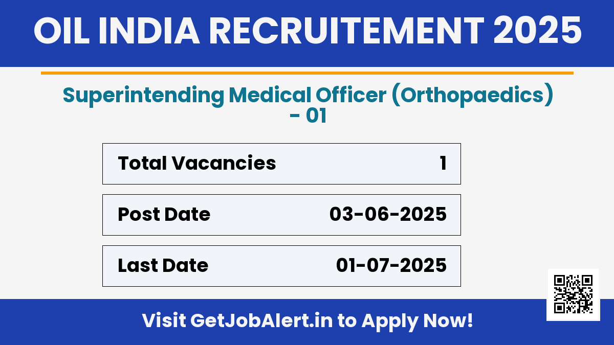 Oil India Superintending Medical Officer Recruitment 2025 - Apply Offline for 01 Posts