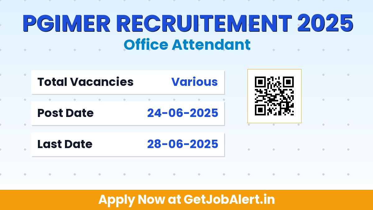 PGIMER Office Attendant Recruitment 2025 - Apply Offline