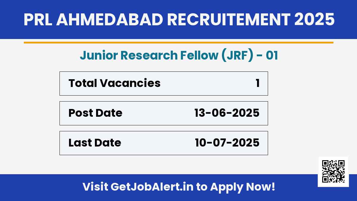 PRL Ahmedabad JRF Recruitment 2025 - Apply Offline for 01 Posts