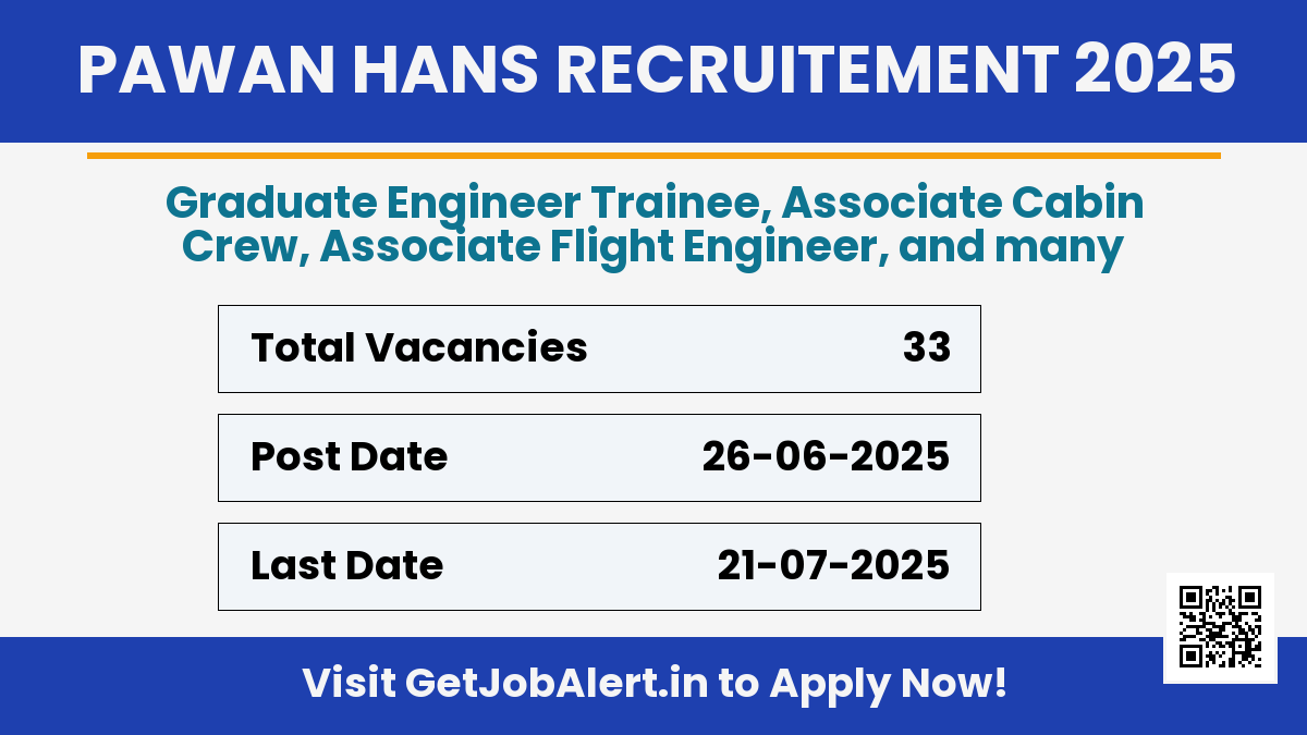 Pawan Hans Recruitment 2025 - Apply Online for 33 Graduate Engineer Trainee, Associate Flight Engineer and More Posts