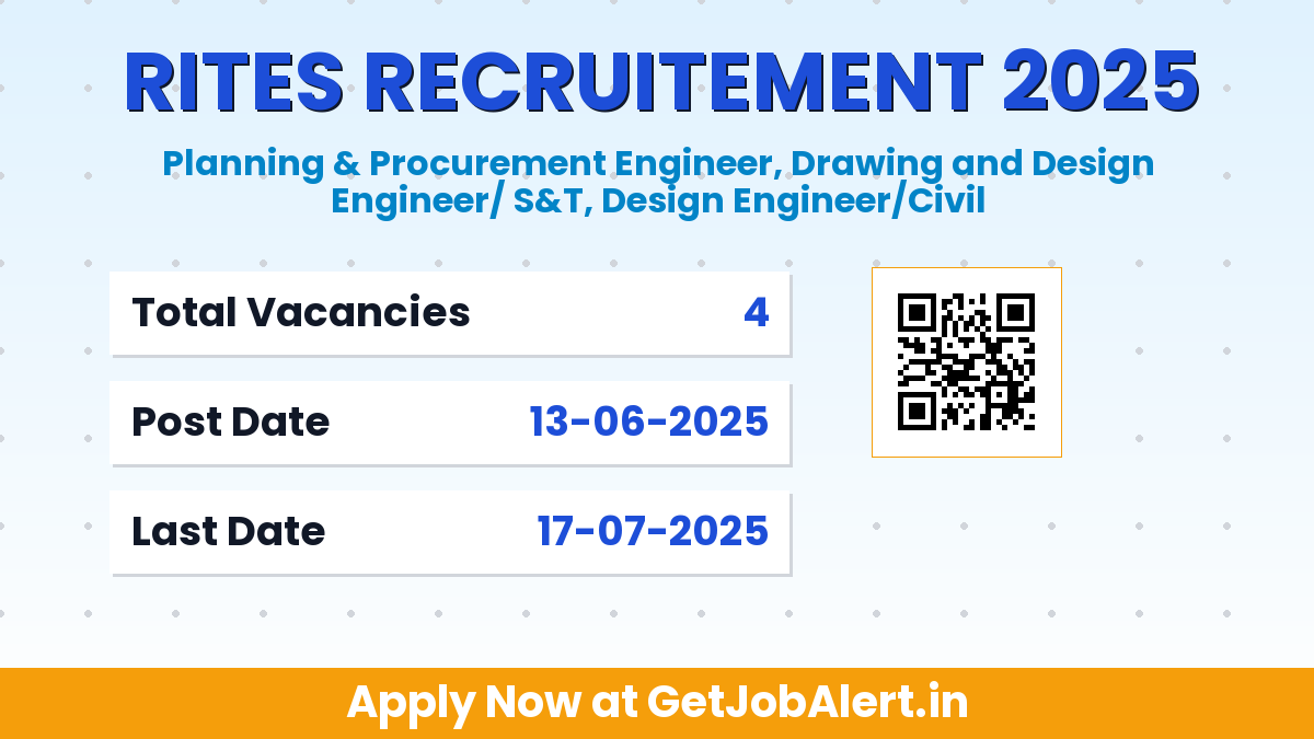 RITES Recruitment 2025 - Apply Online for 04 Design Engineer, Planning and Procurement Engineer and Other Posts