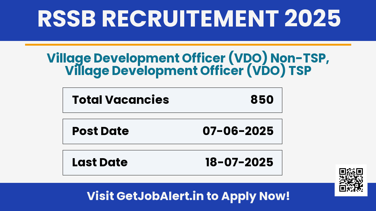 RSSB VDO (Village Development Officer) Recruitment 2025 - Apply Online for 850 Posts