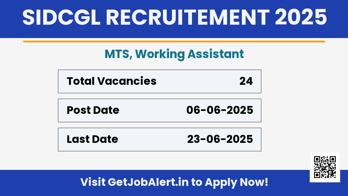 SIDCGL Recruitment 2025 - Apply Offline for 24 MTS, Working Assistant Posts Before June 23