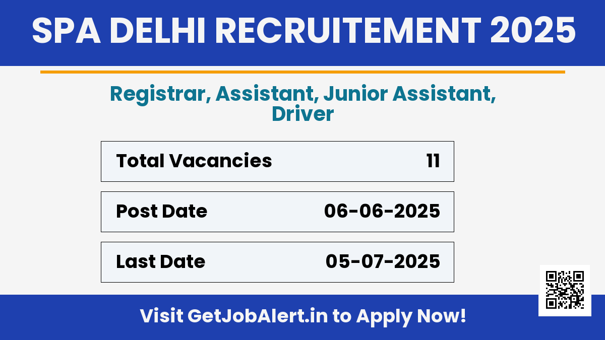 SPA Delhi Recruitment 2025 - Apply Online for 11 Registrar, Assistant, More Posts