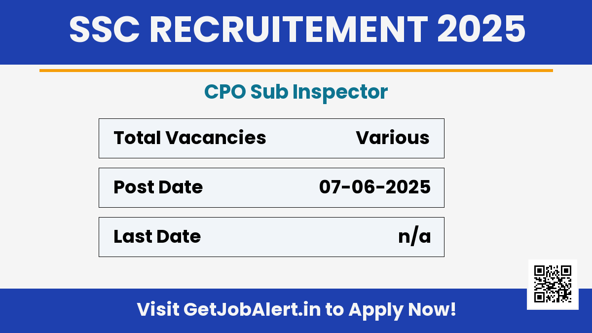 SSC CPO Sub Inspector Recruitment 2025 - Apply Online