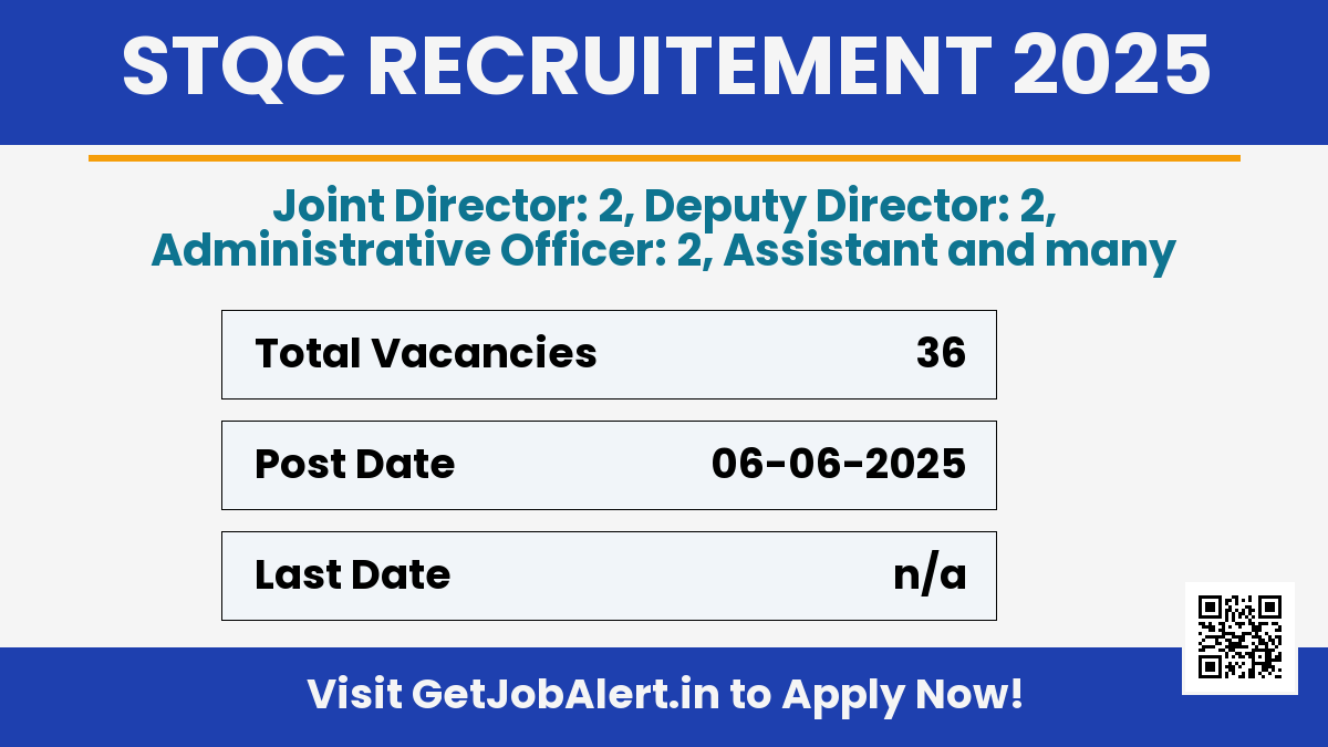 STQC Recruitment 2025 - Apply Offline for 36 Joint Director, Deputy Director and More Posts