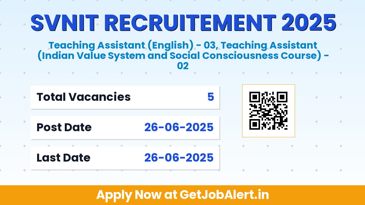 SVNIT Teaching Assistant Recruitment 2025 - Walk in for 5 Posts