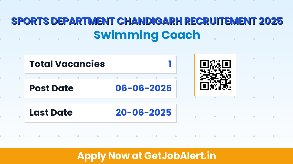 Sports Department Chandigarh Swimming Coach Recruitment 2025 - Apply Offline for 01 Posts
