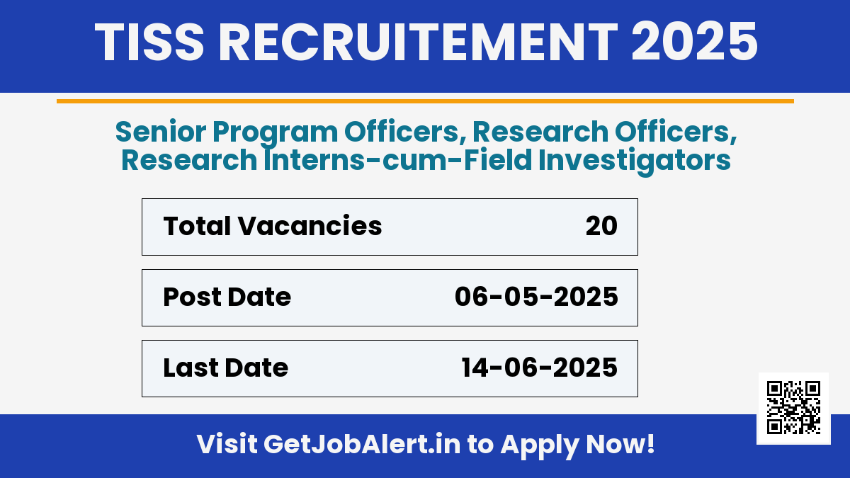 TISS Recruitment 2025 - Apply Offline for 20 Senior Program Officers, Research Officers and More Posts