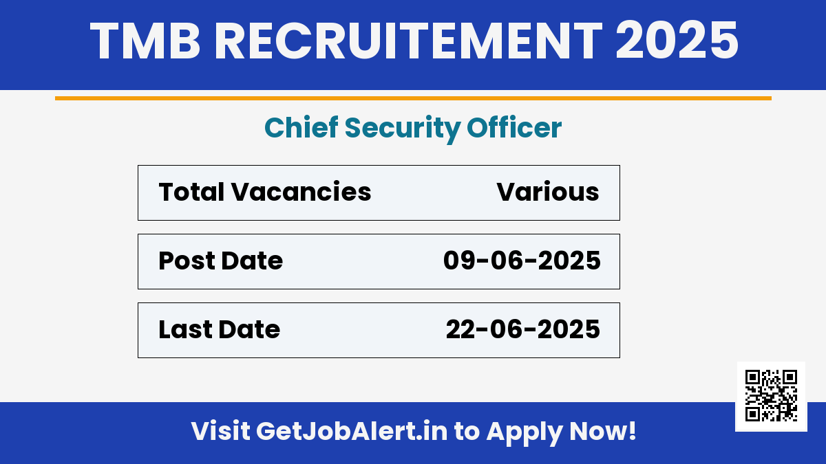 TMB Chief Security Officer Recruitment 2025 - Apply Online