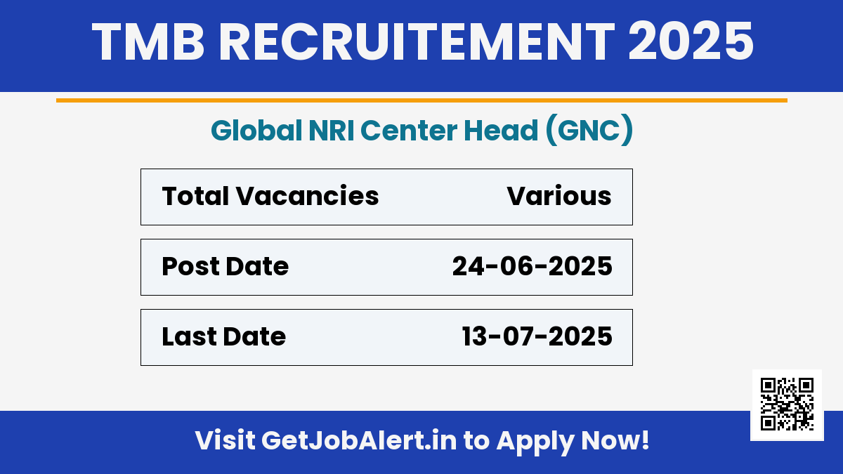 TMB Global NRI Center Head Recruitment 2025 - Apply Online