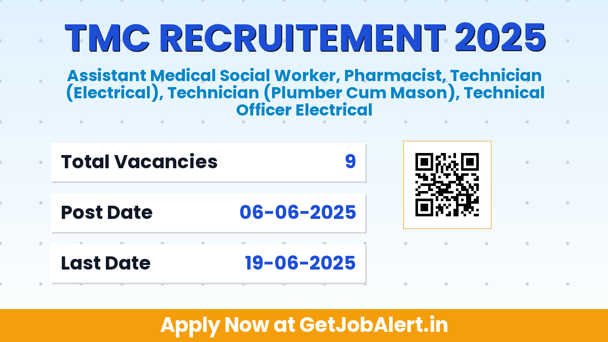 TMC Recruitment 2025 - Apply Offline for 9 Pharmacist, Technician, More Posts