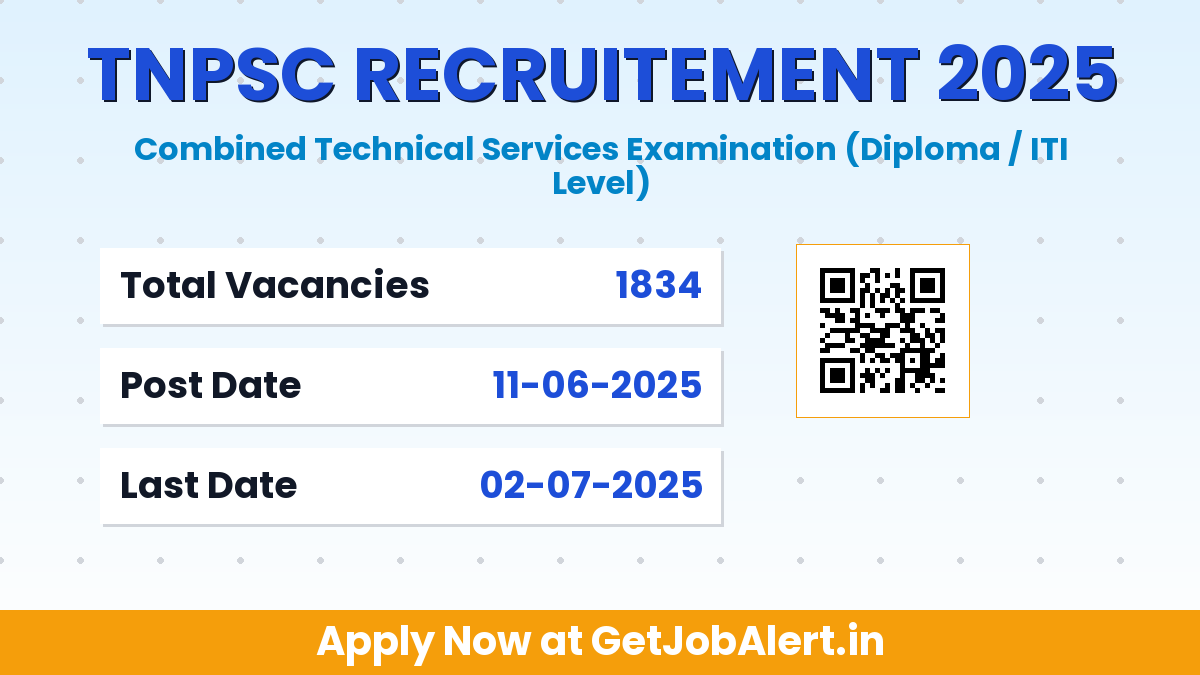 TNPSC Combined Technical Services Recruitment 2025 - Apply Online for 1834 Assistant Manager, Surveyor and More Posts