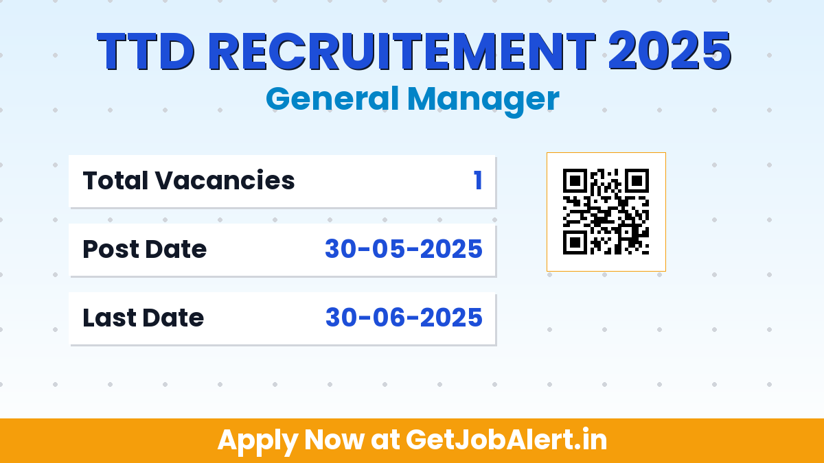 TTD General Manager Recruitment 2025 - Apply Offline for 01 Posts