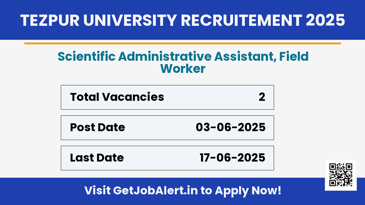Tezpur University Recruitment 2025 - Apply Offline for 02 Scientific Administrative Assistant, Field Worker Posts