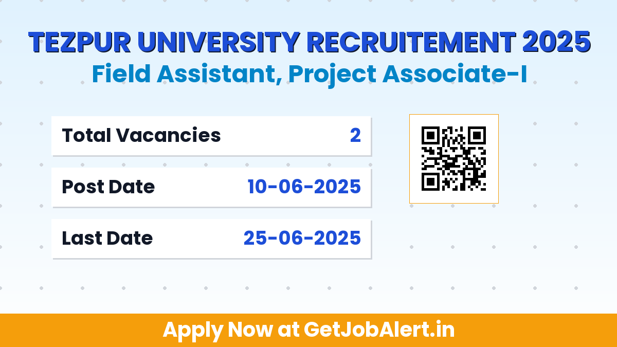 Tezpur University Recruitment 2025 - Apply Offline for 02 Field Assistant, Project Associate-I Posts