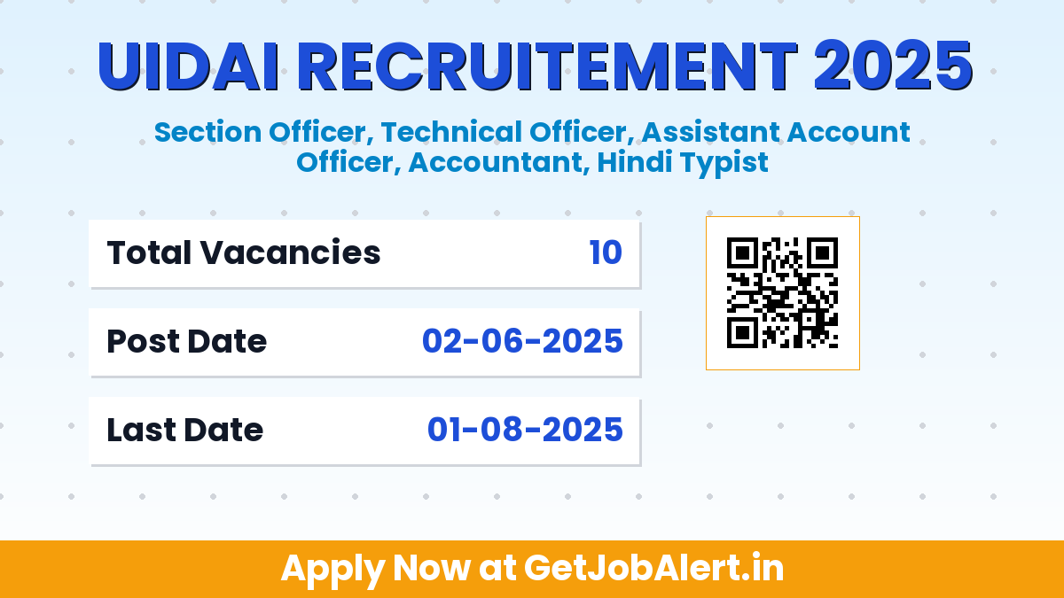 UIDAI Section Officer, Technical Officer and Other Recruitment 2025 - Apply Offline for 10 Posts