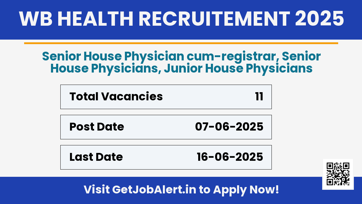 WB Health Recruitment 2025 - Apply Offline for 11 Senior House Physician, Junior More Posts
