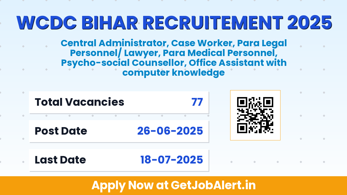 WCDC Bihar Recruitment 2025 - Apply Online for 77 Central Administrator, Case Worker and Other Posts