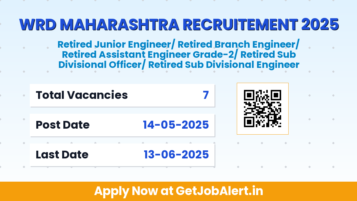 WRD Maharashtra Recruitment 2025 - Apply Offline for 07 Retired Junior Engineer, Retired Branch Engineer and Other Posts Before June 13
