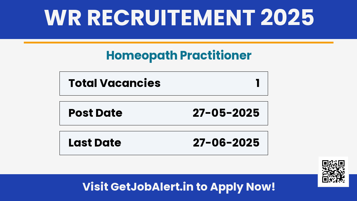 Western Railway Homeopath Practitioner Recruitment 2025 - Apply Offline for 01 Posts