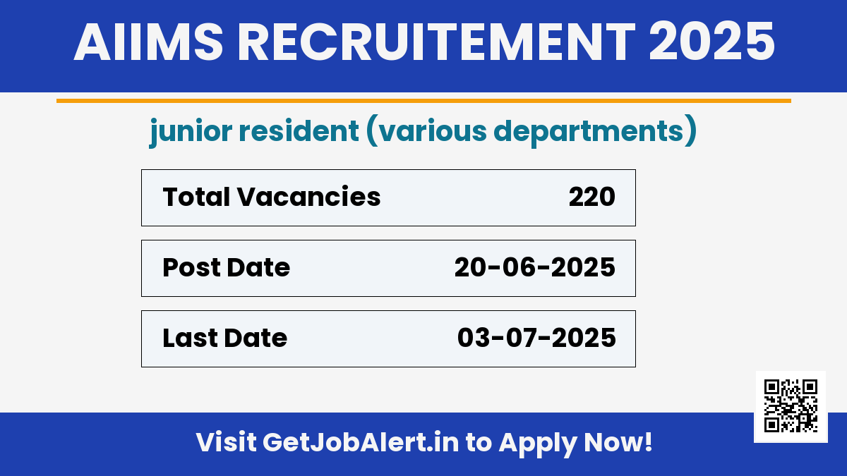 AIIMS Delhi Junior Resident Recruitment 2025 - Apply Online for 220 Posts
