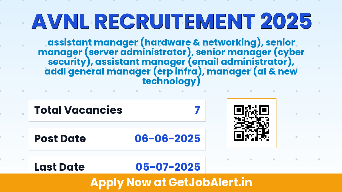 AVNL Recruitment 2025 - Apply Offline for 7 Assistant Manager, Manager and Other Posts