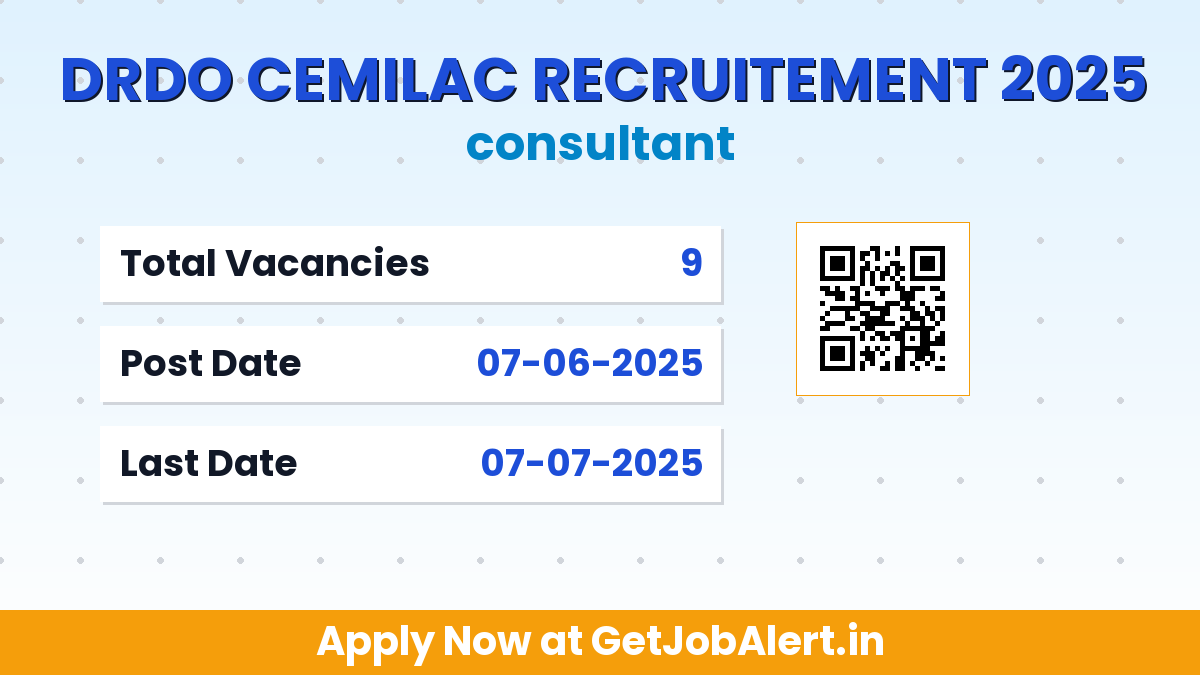 DRDO CEMILAC Consultant Recruitment 2025 - Apply Offline for 09 Posts