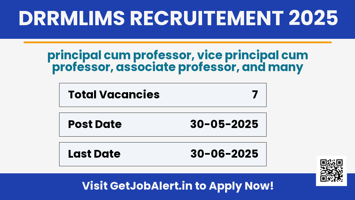 DRRMLIMS DR. Ram Manohar Lohia Institute of Medical Sciences Recruitment 2025 - Apply Offline for 7 Tutor, Assistant Professor and Other Posts