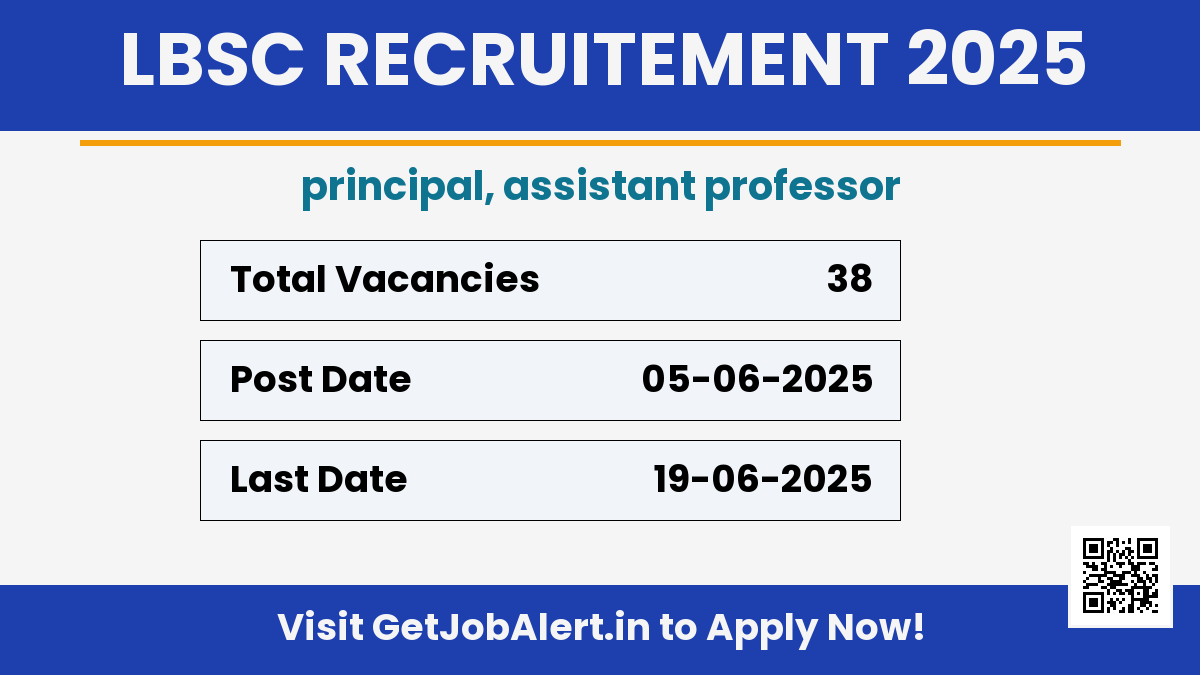 Lal Bahadur Shastri Senior College Principal, Assistant Professor Recruitment 2025 - Apply Offline for 38 Posts