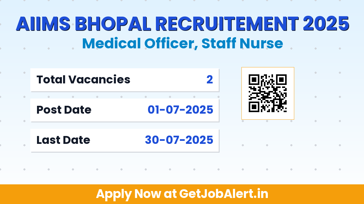 AIIMS Bhopal Recruitment 2025 - Apply Offline for 02 Medical Officer, Staff Nurse Posts