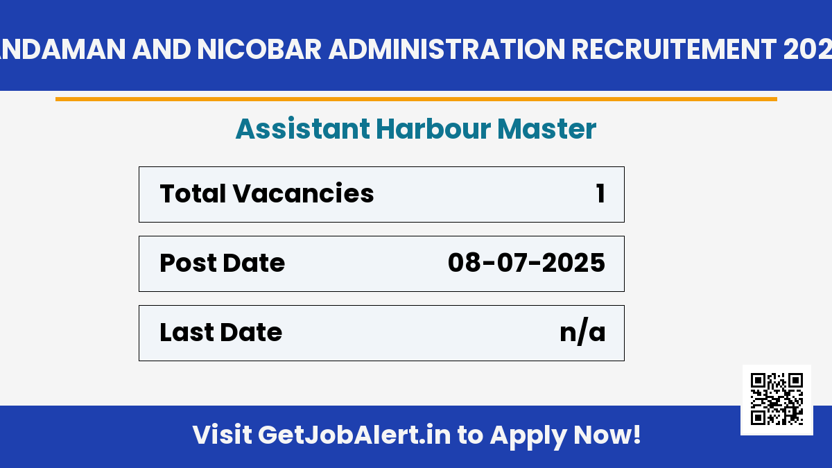 Andaman and Nicobar Administration Assistant Harbour Master Recruitment 2025 - Apply Offline
