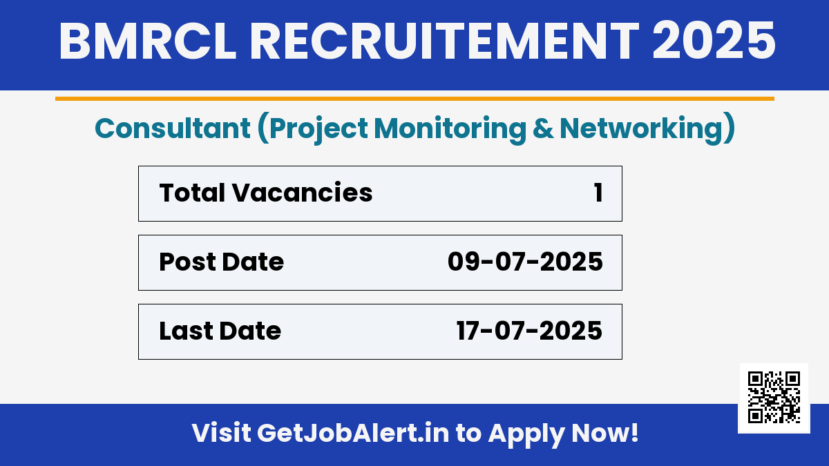 Bangalore Metro Rail (BMRCL) Consultant Recruitment 2025 - Apply Online for 01 Posts