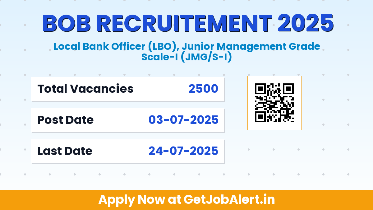Bank of Baroda (BOB) LBO 2025 Notification Out for 2500 Local Bank Officer Posts