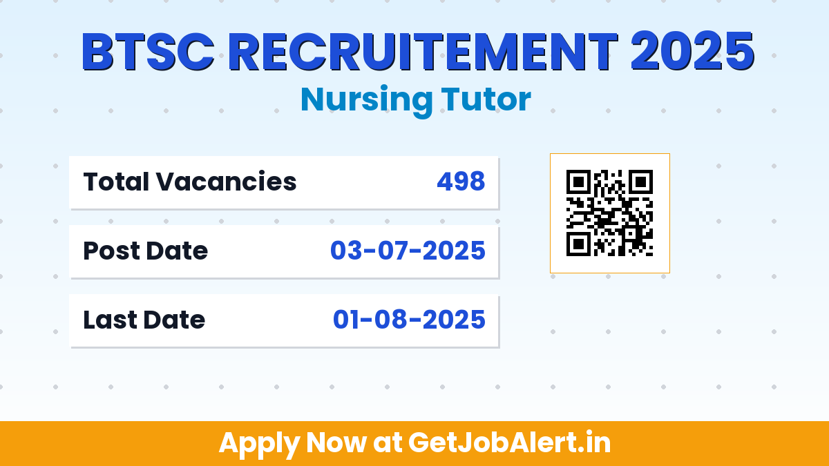 BTSC Nursing Tutor Recruitment 2025 - Apply Online for 498 Posts Before August 01