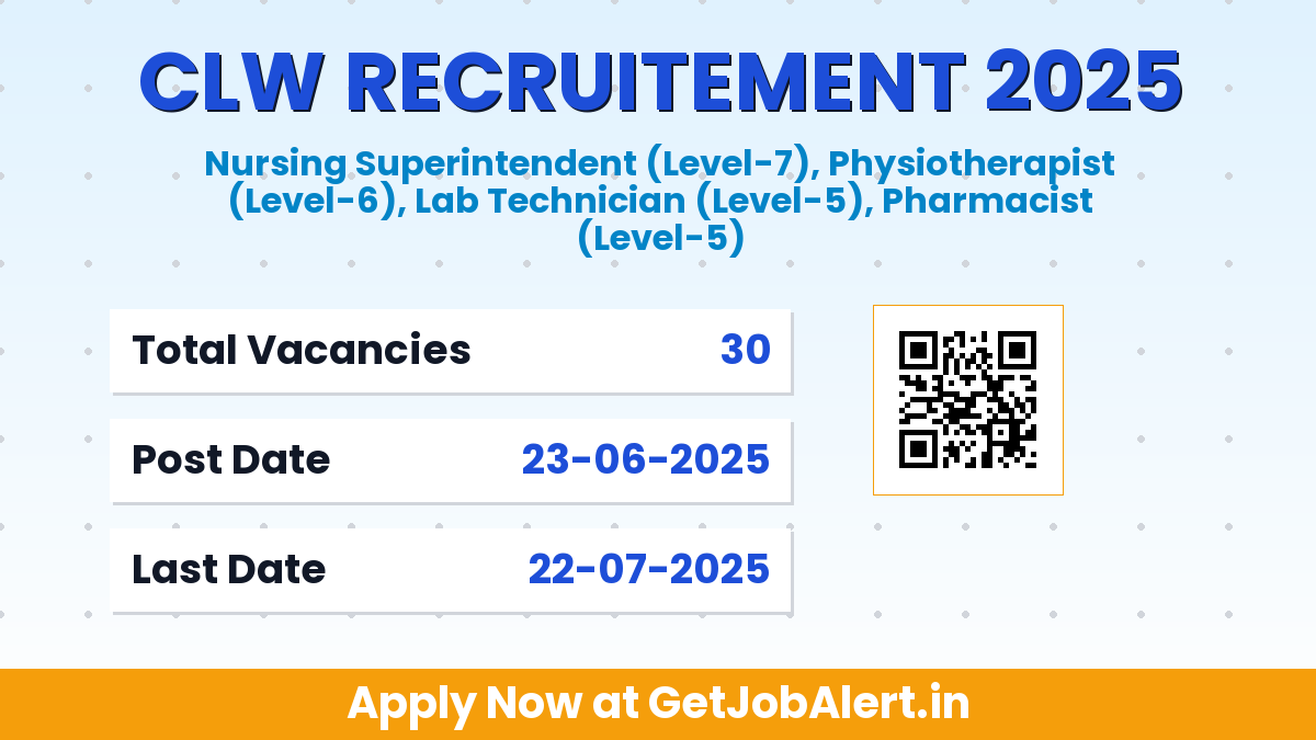 CLW Paramedical Staff Recruitment 2025 - Walkin for 30 Nursing Superintendent, Physiotherapist, More Posts