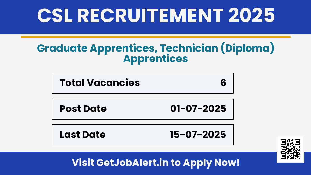 CSL Apprentices Recruitment 2025 - Apply Online for 6 Posts Before July 15