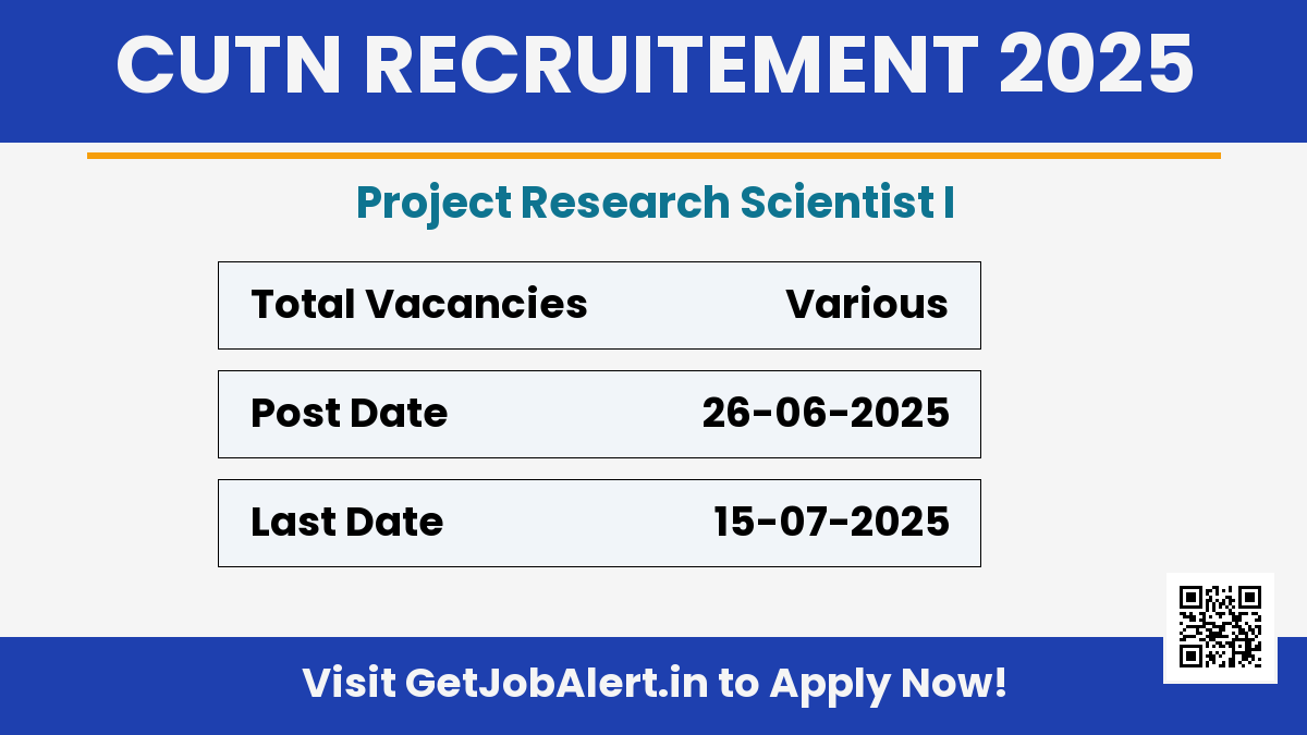 CUTN Project Research Scientist I Recruitment 2025 - Apply Online