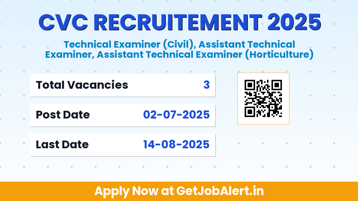 CVC Recruitment 2025 - Apply Offline for 3 Technical Examiner, Assistant Technical Examiner and More Posts