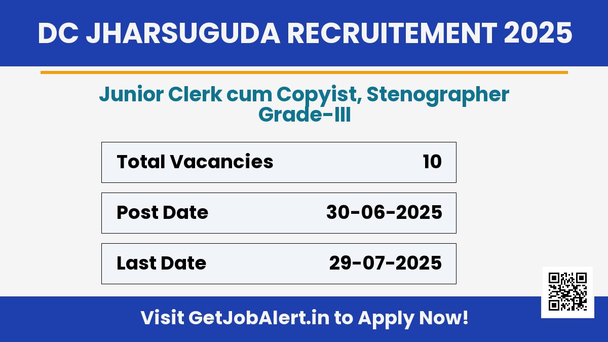 District Court Jharsuguda Recruitment 2025 - Apply Offline for 10 Junior Clerk, Stenographer Grade III Posts