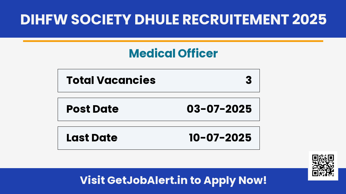 District Integrated Health Family Welfare Society Dhule Medical Officer Recruitment 2025 - Apply Offline for 03 Posts