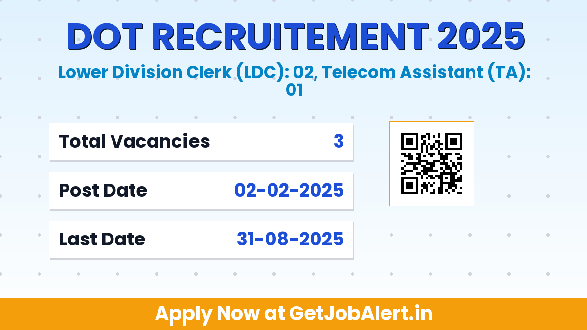 DOT Group C Recruitment 2025 - Apply Offline for 03 LDC, TA Before August 31