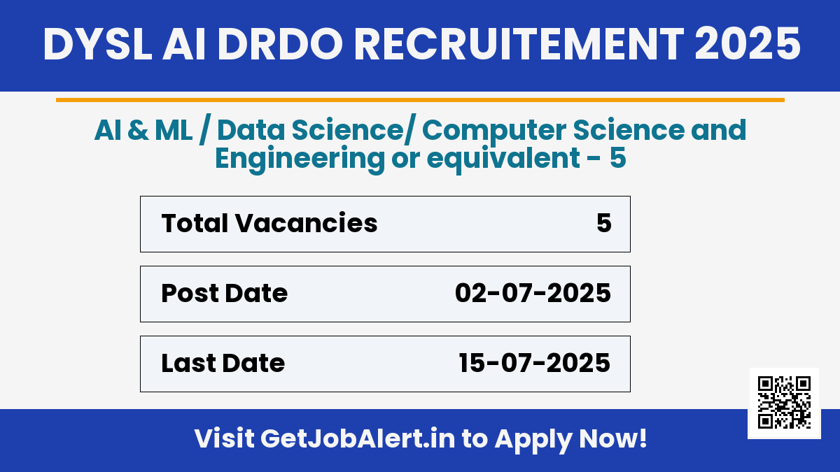 DYSL AI DRDO Paid Internships 2025 - Apply Offline for 5 Stipend Internships Before July 15