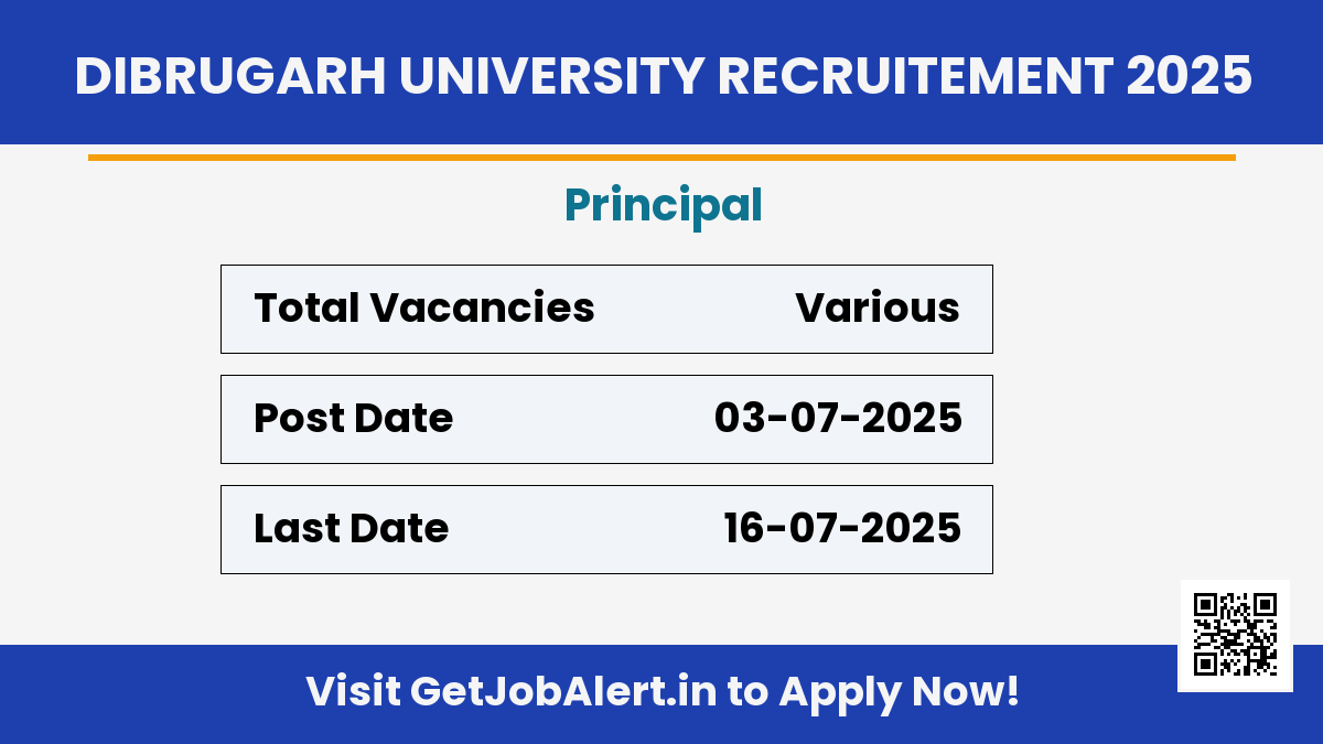 Dibrugarh University Principal Recruitment 2025 - Apply Offline