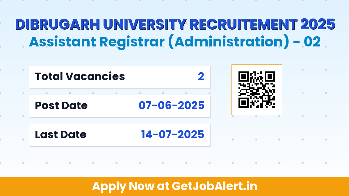 Dibrugarh University Assistant Registrar Recruitment 2025 - Apply Offline for 02 Posts