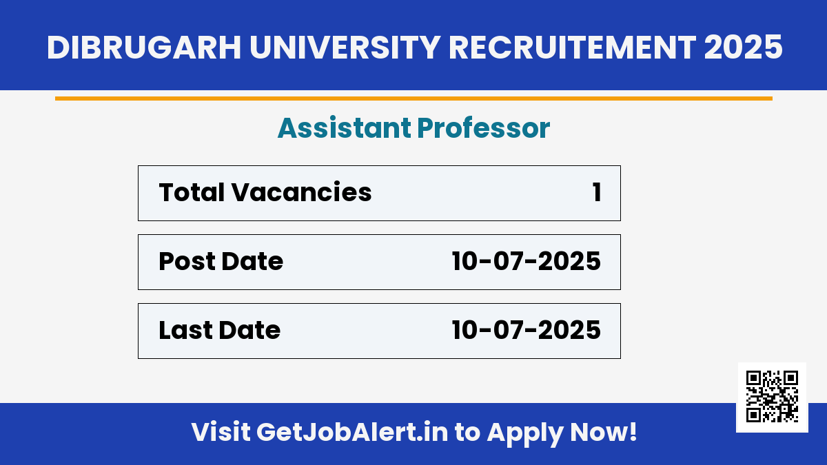 Dibrugarh University Assistant Professor Recruitment 2025 - Apply Offline for 01 Posts