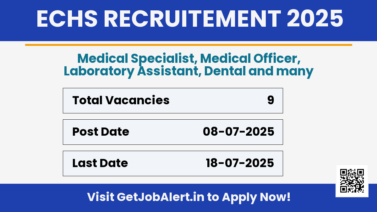 ECHS Recruitment 2025 - Apply Offline for 9 Medical Specialist, Medical Officer and Other Posts